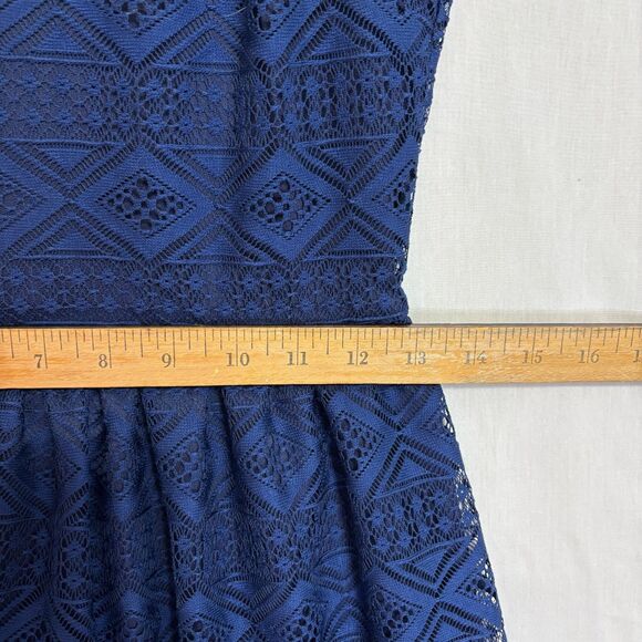 Navy Blue All Over Lace Mini Dress Sz M A-line Whimsigoth Romantic Chic Wedding - Picture 5 of 8